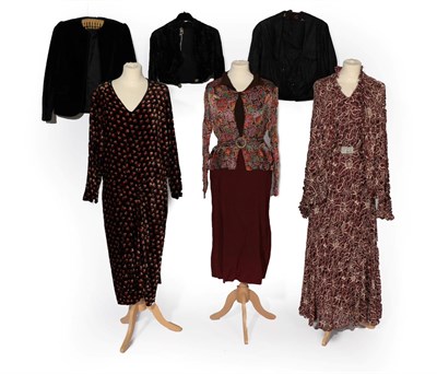 Lot 2121 - Three Items of 1920's Ladies' Costume, comprising a black velvet short jacket with single paste...