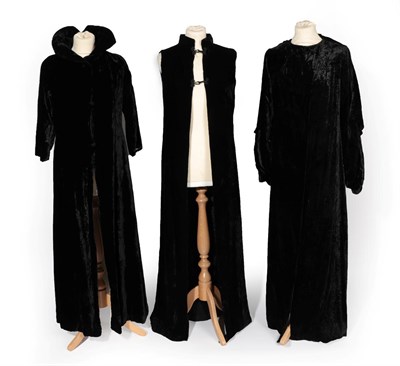 Lot 2123 - Three Circa 1920's Black Velvet Coats, comprising a long coat with 3/4 length sleeves, three...