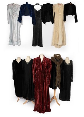 Lot 2131 - Assorted Circa 1920's/1930's and Later Ladies' Costume, comprising a red velvet full length...