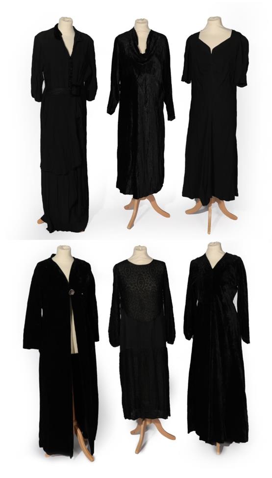 Lot 2134 - Six Items of Circa 1930's Ladies' Black Evening Wear, comprising a 3/4 length sleeves dress...