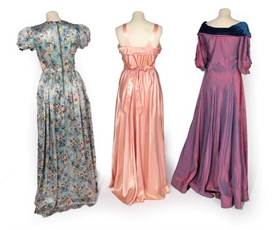 Lot 2136 - Three Circa 1930's Evening Dresses, comprising a pink sateen-type strap dress with sweetheart...