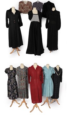 Lot 2138 - Circa 1930's/1940's Ladies' Costume, comprising a black long sleeved crepe dress, with beaded...