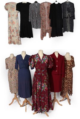 Lot 2139 - Assorted Circa 1930's-1950's Ladies' Costume, comprising white chiffon long dress printed with...