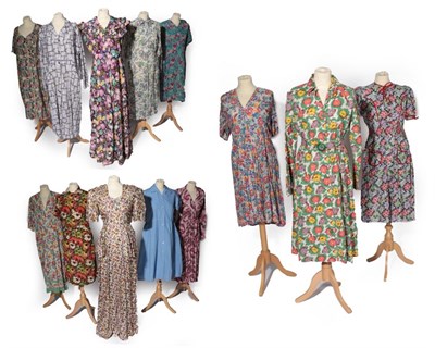 Lot 2145 - Circa 1940's/1950's Ladies' Cotton and Other Dresses, comprising a blue and white spotty cotton...