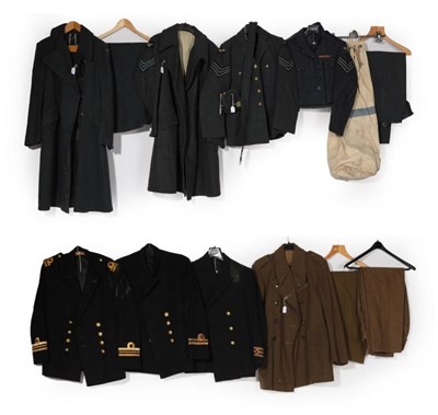 Lot 2148 - RAF, Navy and Army Uniform Costumes, comprising a khaki wool great coat, 1951 pattern, size 7,...