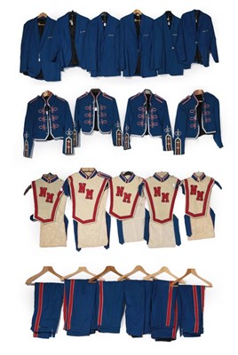 Lot 2159 - Quantity of American Band Costumes by Sol Frank Uniforms Inc, Texas comprising six blue blazers...