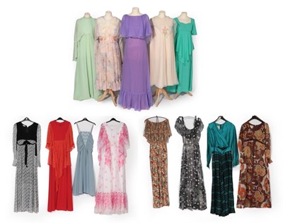 Lot 2160 - Circa 1970's Evening Dresses, comprising a Jean Allen pale pink floral printed dress with...