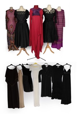 Lot 2173 - Assorted Circa 1970's/1980's Ladies' Evening Dresses, including a Zandra Rhodes red silhouette...