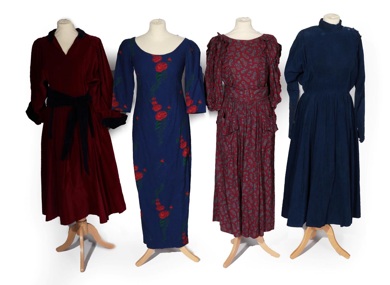 Lot 2175 - Four Circa 1980's Dresses by Droopy & Browns York, comprising a royal blue corduroy bat wing...