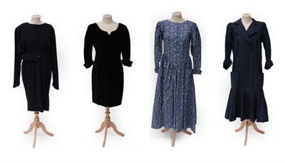 Lot 2182 - Droopy and Brown, York, Dresses comprising a navy blue long sleeved dress buttons to the front,...