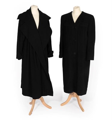 Lot 2183 - Karl Lagerfeld Black Wool Coat, with deep shawl collar and gathered detail to the revers;...