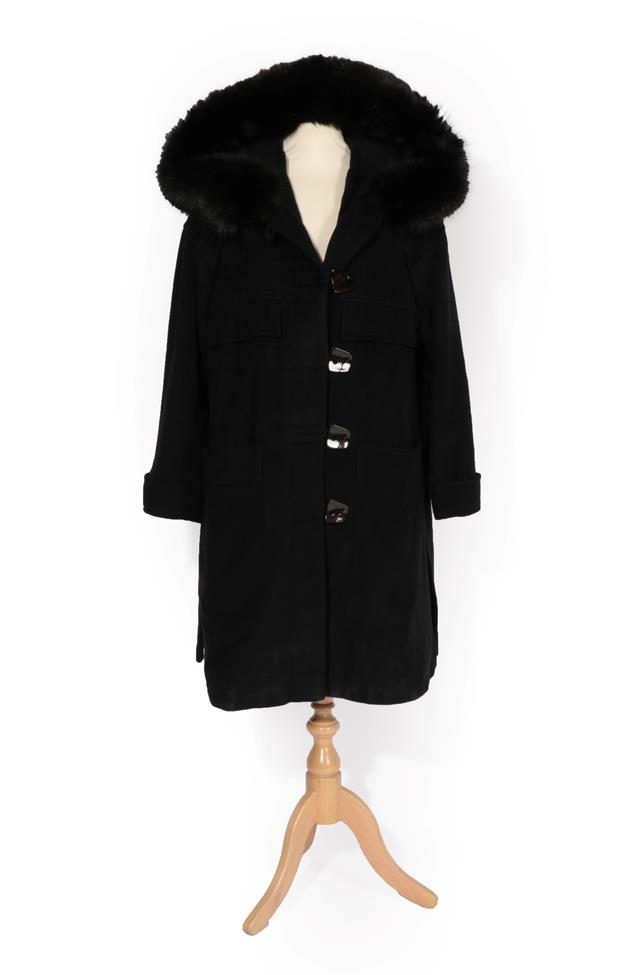 Lot 2190 - Sarah Felice Black Cashmere, Angora and Wool Blend Ladies' Coat, with large hood trimmed in...