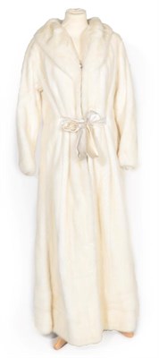 Lot 2192 - Lisbeth Buchler London White Mink Full Length Coat, with collar, zip front and silk waist tie, with