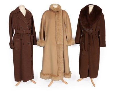 Lot 2193 - Modern Aquascutum Brown Wool Mix Double Breasted Long Coat, front patch pockets and wool belt;...