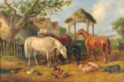 Lot 755 - Circle of Samuel Joseph Clark after John Frederick Herring Jnr (19th century)  Farmyard scene,...