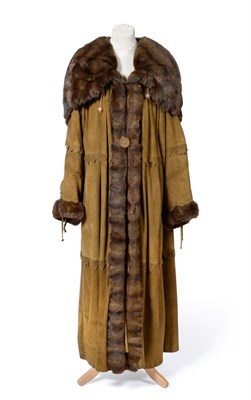 Lot 2200 - Fendi Pellicce Moda Pronta tiered brown suede loose fitting long coat with fur trim to front...