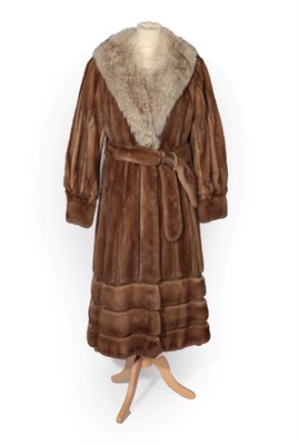 Lot 2201 - Stylish Mid Brown Mink and Leather Coat, three quarter length with silver fox trimmed collar,...