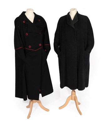 Lot 2211 - Karl Lagerfeld Black Wool Double Breasted Coat, with red cord detail and black and red sunburst...