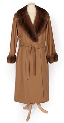 Lot 2213 - Aquascutum Brown Wool Coat, with fur trim to the collar and cuffs, side pockets, wool belt