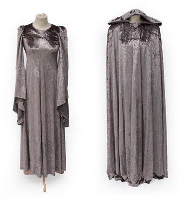 Lot 2216 - Circa 1970's Biba Silver Velvet Dress, with exaggerated long sleeves and cuffs, and a Biba Full...