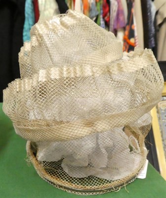 Lot 2222 - Regency Net Wedding Bonnet with Cream Silk Trims; Silver Brocade Bonnet with silvered lace...