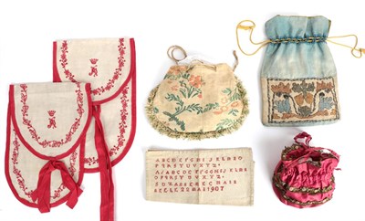 Lot 2223 - Assorted Decorative 18th/19th and Early 20th Century Embroidery and Bags, comprising a blue...