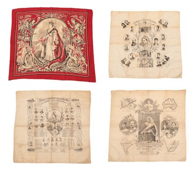 Lot 2224 - 19th Century Cotton Scarf Celebrating The Jubilee of Queen Victoria 1887, printed in red and black