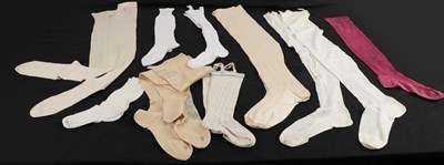 Lot 2226 - 19th Century Ladies' and Children's Silk and Cotton Stockings, comprising a pair of cream silk...