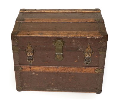 Lot 2230 - Late 19th Century Small Canvas Mounted Trunk, with metal and wooden mounts, initialled to the...