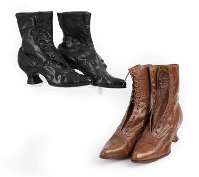 Lot 2237 - Pair of Victorian Ladies' Black Leather Button Heeled Boots; another Pair in Brown Leather with...