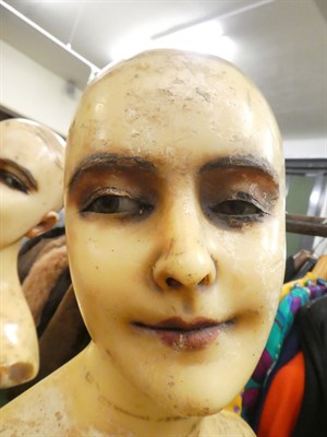 Lot 2243 - A Pair of Circa 1900 Possibly French Wax Mannequin Busts, modelled as young ladies, both with brown