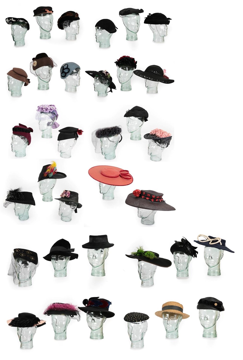 Lot 2252 - Approximately Thirty Five Circa 1940's Ladies' Hats, some with labels, floral corsages, in felt and