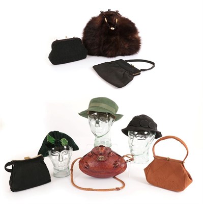 Lot 2253 - Assorted Circa 1940's Costume Accessories, including a brown Armadillo shoulder bag with a...