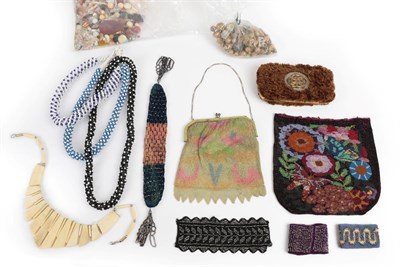 Lot 2267 - Assorted Bead Work and Accessories, comprising a miser purse, bead cuffs, bead evening bag...