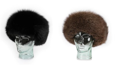 Lot 2277 - Russian Black Fox Fur Hat, in the Cossack style with quilted lining and a Similar One In Grey (2)