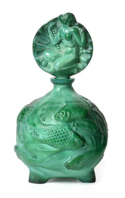 Lot 2279 - Art Deco 'The Birth Of Venus' Malachite Glass Scent Bottle and Stopper, from the Ingrid Collection