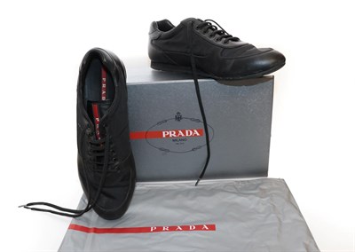 Lot 2295 - Pair of Prada Gentlemen's Black Leather Trainers / Sneakers (size 9), with box