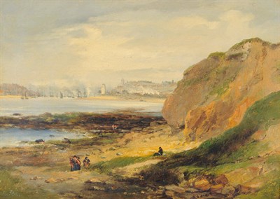 Lot 765 - John Wilson Carmichael (1800-1868) Coastal scene, figures in the foreground and shipping off a...