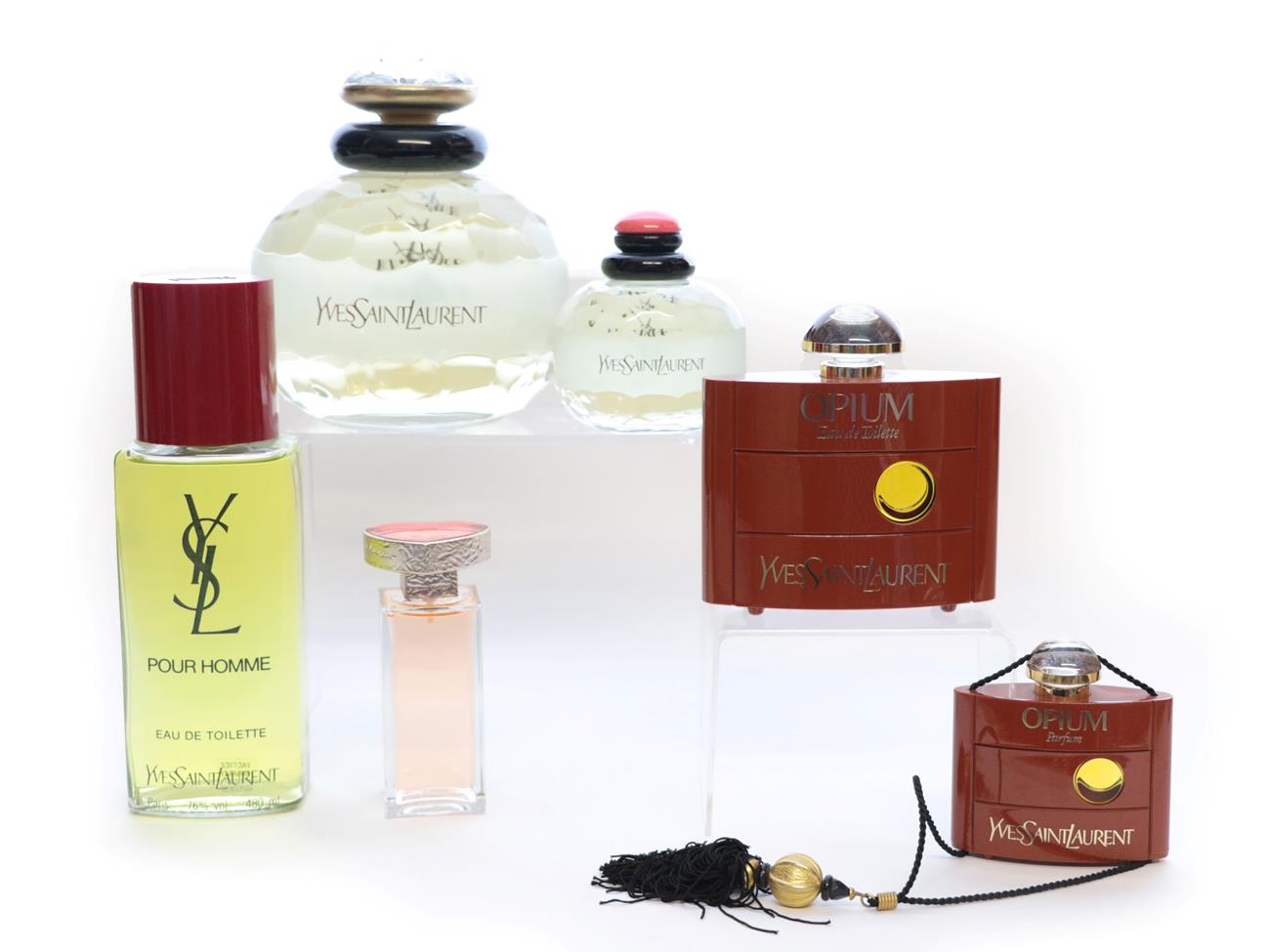 Lot 2300 - Yves Saint Laurent Display Dummy Factice Bottles, comprising Paris (x2) 17.5cm and 10cm high;...