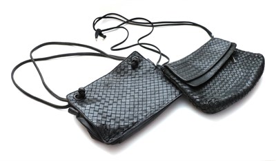 Lot 2314 - Two Bottega Veneta Black Leather Woven Bags, the first with twin carry handles secured through...