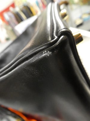 Lot 2322 - Hermès 'Kelly' Black Leather Handbag, 2008, with double strap closure of twist lock, with...