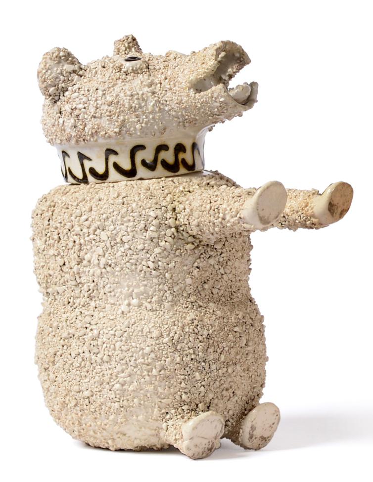 Lot 9 - A Staffordshire White Salt Glazed Stoneware Bear Jug and Cover, circa 1750, the seated animal...