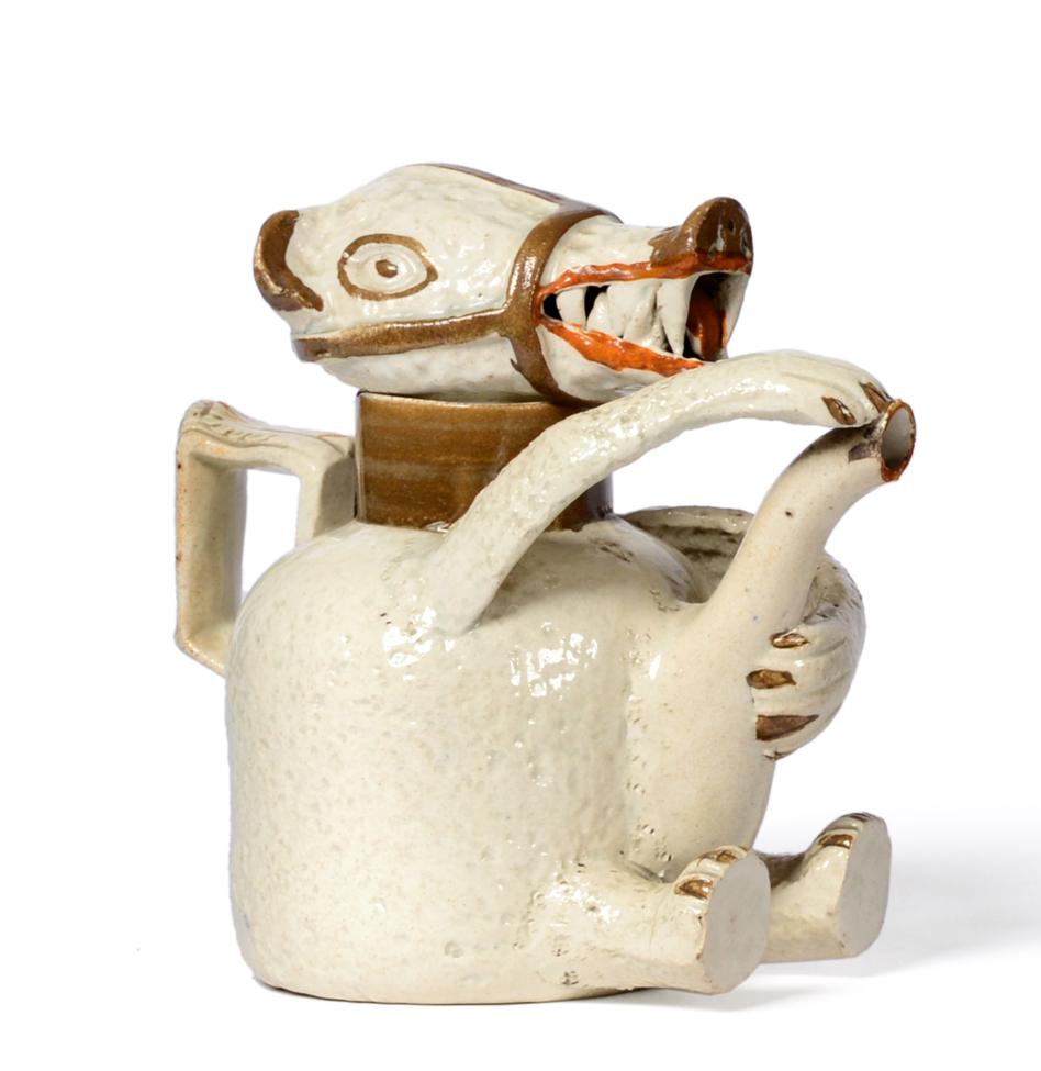 Lot 15 - A Pratt-Type Bear Teapot and Cover, circa 1800, the seated animal with brown muzzle, collar,...