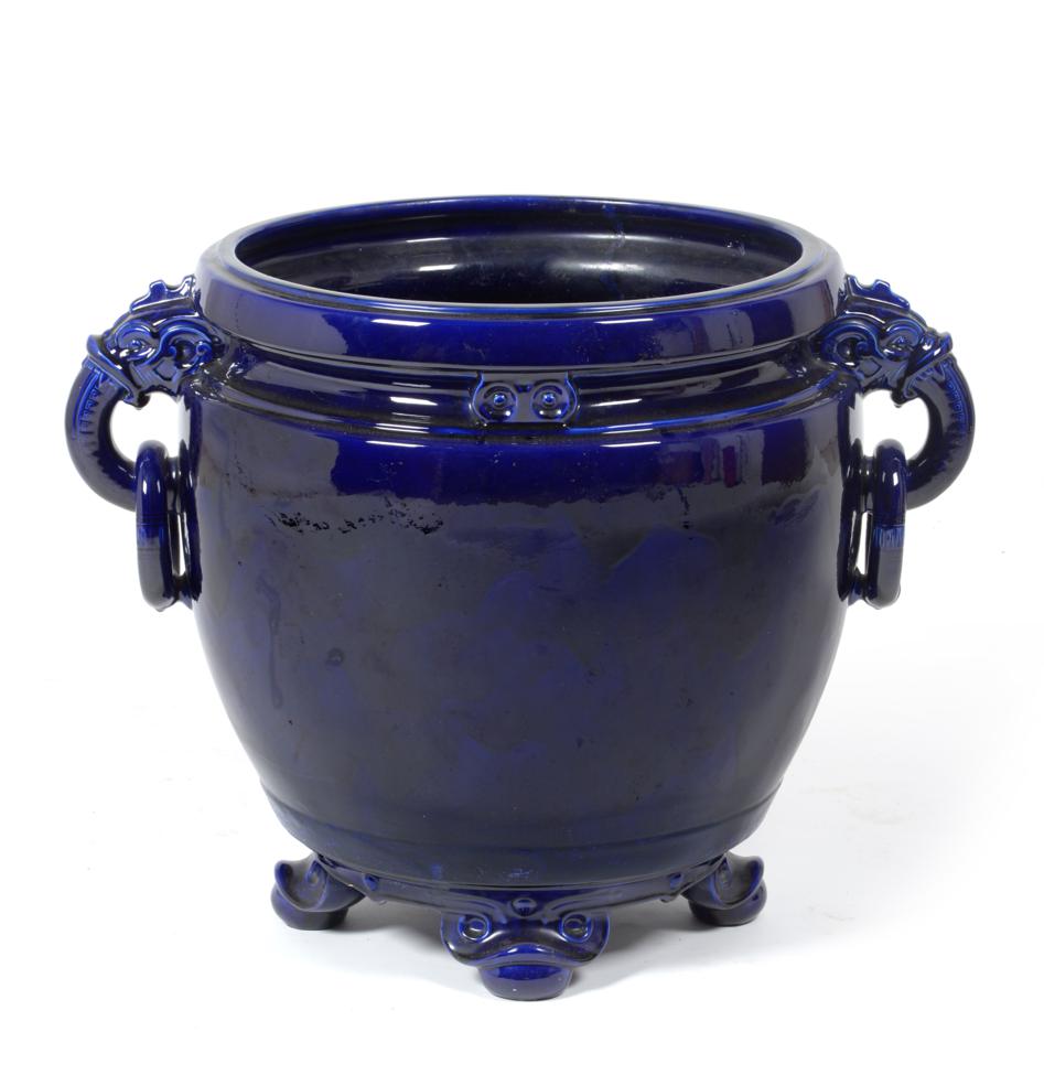 Lot 26 - A Minton Blue Ground Pottery Jardinière, circa 1870, attributed to Dr Christopher Dresser, of...
