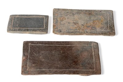Lot 48 - A Hohokam Slate Palette, 18.5cm by 11cm; and Two Similar Smaller Palettes (3)  Provenance:...