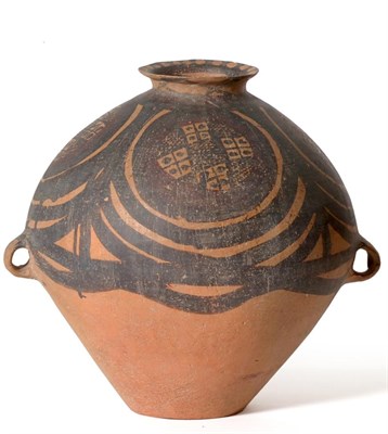 Lot 50 - A Chinese Terracotta Storage Jar, probably Yangshao, of ovoid form with twin loop handles,...