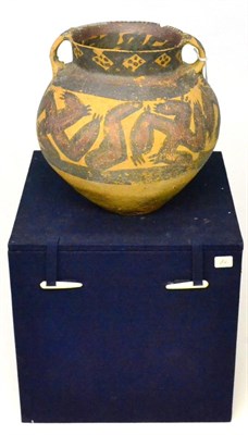 Lot 54 - A Chinese Terracotta Storage Jar, possibly Machang/Banpo Culture, painted with a band of swastikas