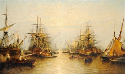 Lot 774 - Attributed to Francis Moltino (1818-1874) Naval vessels, barges, fishing boats and other...