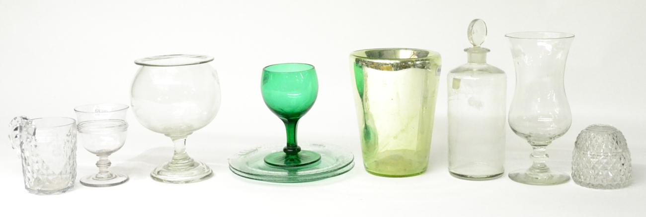 Lot 71 - A 19th Century Green Glass Goblet, on a faceted stem, 16.5cm high; A Glass Pharmacy Jar, with...