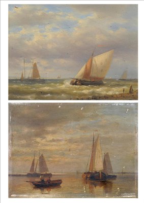 Lot 776 - Abraham Hulk Snr (1813-1897) Dutch Dutch fishing boats in a calm; Dutch fishing boats in a...